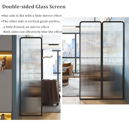 SUZEPER 6ft Tall Modern Room Divider, Metal Glass Partition Room Divider, Folding Privacy Room Divider Screens, Decorative Freestanding Room Partition for Room Separation Partition, 2 Panel SUZEPER