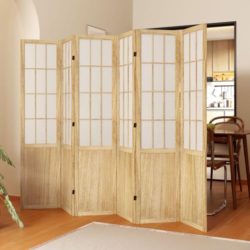 Room Divider, 66.9Inch Tall Japanese Shoji Style Folding Wood Screen with Double Hinges for Home Office Bedroom Hotel Decoration (6Panels, Natural) Svimi