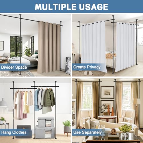 Room Divider Curtain Rod, No Drilling Rod, 48-120inch (H) 28-144inch(W) Adjustable Partition Hanging Room Dividers, Room Partitions and Dividers Floor to Ceiling Self Stand for Space Partition Black CALCHELE