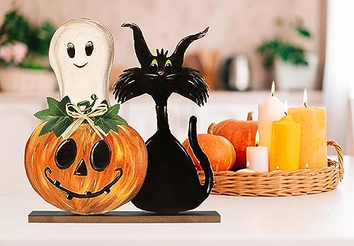 Halloween Decorations Indoor Halloween Wooden Signs Halloween Decor Pumpkin Ghost Decor Table Signs Halloween Tiered Tray Decor Rustic Farmhouse Home Living Room Decor OWUH