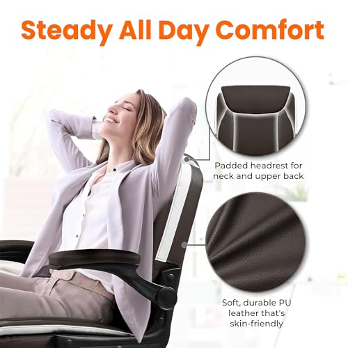NEO CHAIR Office Desk Computer Chair Ergonomic Executive Mid-Back Leather Gaming Chair with Adjustable Flip-Up Armrests Wheels Swivel for Home Study Task (Brown) NEO CHAIR