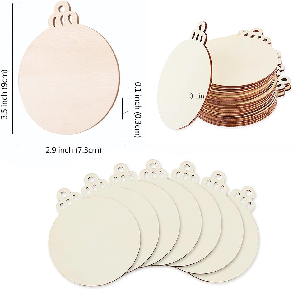 FCDECOR 100PCS Christmas Wooden Ornaments Unfinished, DIY Christmas Crafts for Kids, Wood Slices DIY Crafts Supplies for Girls Adults, Christmas Ornaments Holiday Decoration FCDECOR