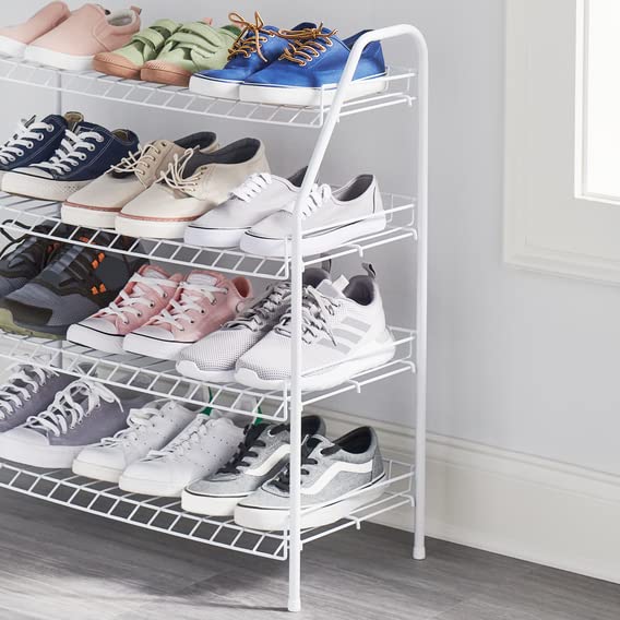 Rubbermaid 4-Tier Wire Shoe Rack, White, Simple Assemble, Storage Shelf for Organization in Bedroom/Closet Rubbermaid