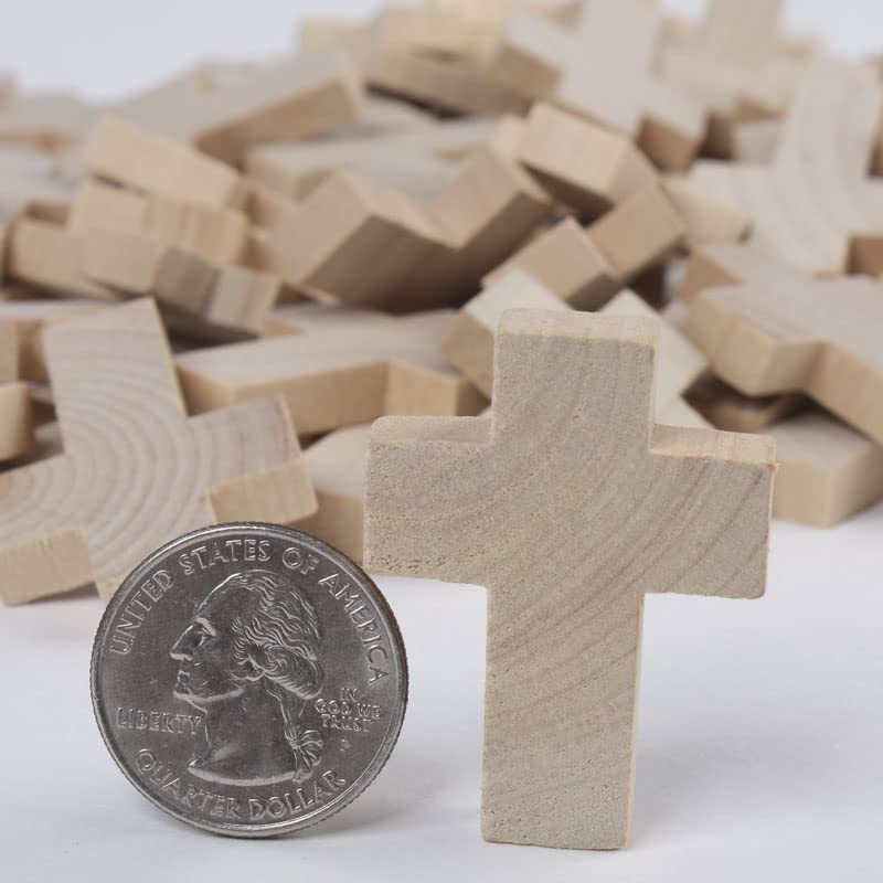 Pack of 30 Unfinished Wood Crosses - Blank Mini Wooden Cross Shaped Cutouts Religious Sunday School VBS Summer Camps DIY Arts Craft Projects (1-1/2" H x 1-1/4'W) Factory Direct Craft