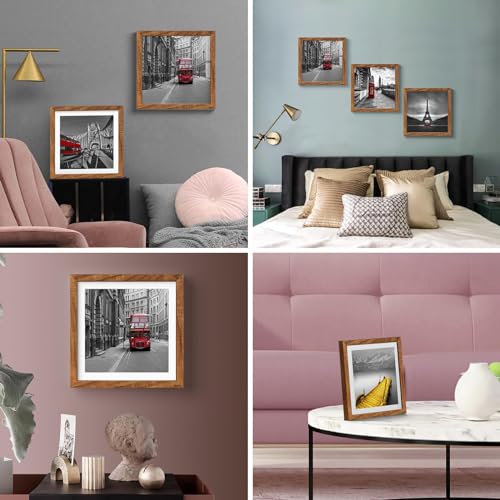 12x12 Picture Frames Solid Wood Display Pictures 10x10 or 8x8 with Mat or 12x12 without Mat - Each 12x12 Inch Square Photo Frames with 2 Mats Wooden Tiblue