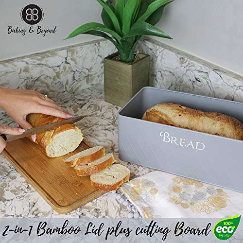 Baking & Beyond Space-Saving Bread Box with Bamboo Cutting Board Lid,13"x7.5"x5" for Kitchen Countertop, Bread Storage Container Holder, Bread Keeper Bin - Fresh Loaves BB BAKING & BEYOND