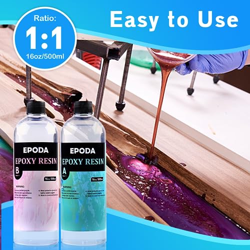 EPODA Epoxy Resin 32oz, Crystal Clear Art Casting Resin and Hardener Hard, Perfect for Beginners, Epoxy Resin Kit for Art Craft EPODA