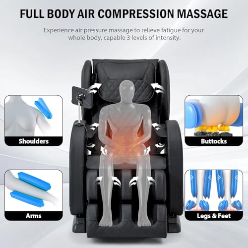 AVSAMOQ Massage Chair Full Body, Zero Gravity Massage Recliner with Air Pressure, 8 Fixed Points Massage Rollers, Heating, Foot Roller, LCD Screen Control, Home Office Use AVSAMOQ