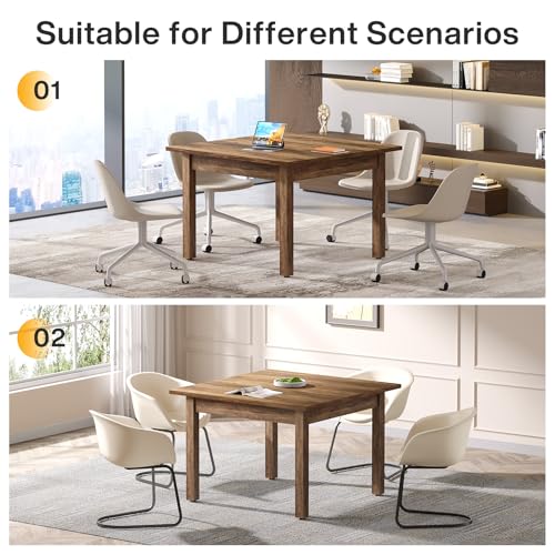 Tribesigns 39.4-Inch Square Conference Table for 4 People, Small Wooden Meeting Room Table with Solid Wood Legs and Thicken Tabletop for Conference Room Seminar Room Boardroom (Greyish-Brown) Tribesigns