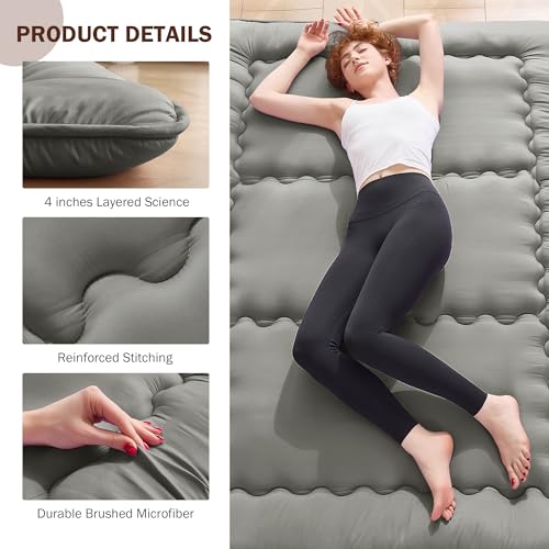VIPBED Japanese Floor Futon Mattress Full Size, 4" Thicken Foldable Mattress Tatami Mat Sleeping Pad, 25D Foam Filled Traditional Shiki Futon (shikibuton), Designed in Japan (Dark Grey 54"x 80") VIPBED