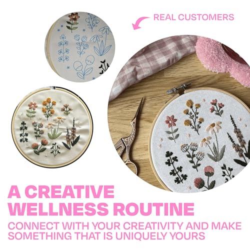 CRAFT CLUB Wildflower Embroidery Kit | DIY Cross Stitch Kit with Bamboo Hoop & Embroidery Thread | Complete Arts & Crafts Supplies Gift Set for Beginners | Home Décor & Room Craft Kit