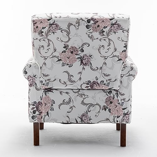 Container Furniture Direct Classic Accent Armchair with Birch Wood Frame and Comfortable Rolled Armrests, Arm Chairs for Living Room, Bedroom and Office Decor, 03 Printed Fabric Container Furniture Direct