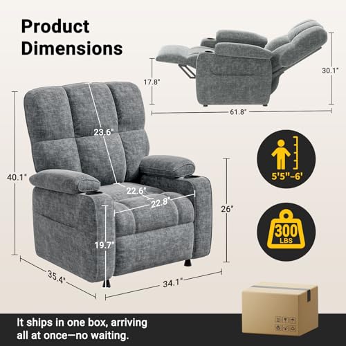 AMADA HOMEFURNISHING Power Recliner Chair for Adults, Infinite Adjustable Chenille Electric Recliner with Cup Holder, Remote, USB Port, Side Pockets & Thick Seat Cushion, for Living Room & Bedroom