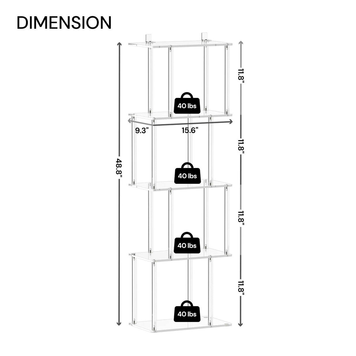 CRTERICX Acrylic Geometric Bookshelf for Small Spaces, 5-Tier Clear S Shaped Bookcase, Modern Open Book Shelf for Living Room, Bedroom, Office, 9.3" D x 15.6" W x 48.8" H, Easy Assembly CRTERICX