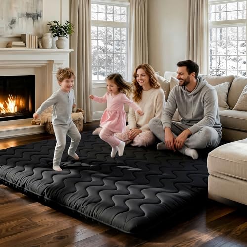 COZYFUZY Japanese Floor Mattress Futon - 3.5" Extra Firm Foldable Tatami Mat, 5-Layer Support with High-Density Foam Portable Floor Bed for Guest, Dorm, Kids Room & Camping Black Twin COZYFUZY