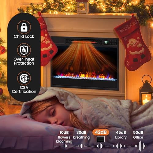 RELAX4LIFE 23’’ Electric Fireplace Wall Mounted - Recessed Fireplace Heater w/6 Adjustable Flame, 5 Brightness, Overheat Protection, Remote Control, Timer, Electric Fireplace Inserts, 1500W (Black) RELAX4LIFE