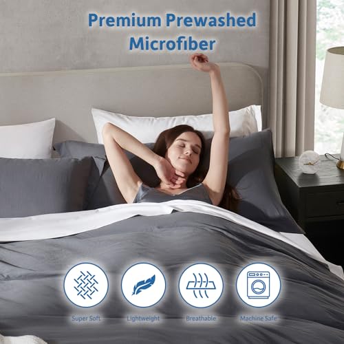 Hearth & Harbor Full Duvet Cover Set - Full Soft Prewashed Dark Grey Duvet Cover, 3 Piece Set with Zipper Closure, 1 Duvet Cover 80x90 inches and 2 Pillow Shams Hearth & Harbor