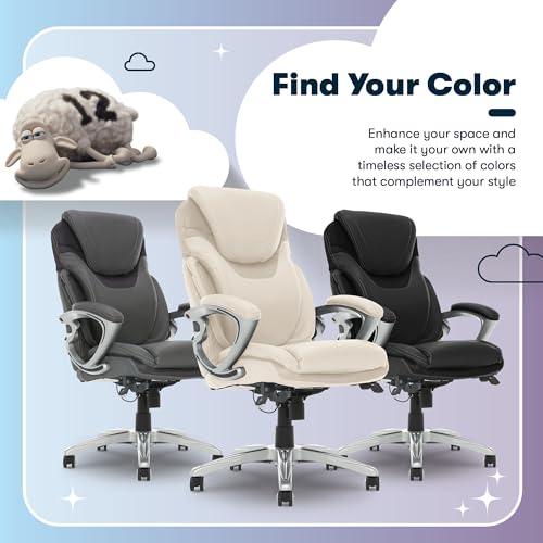 Serta Bryce Executive Office Chair, Ergonomic Computer DeskChairs with Patented AIR Lumbar Support, Comfy Body Pillows, Height Adjustable, Swivel Base with Wheels, Bonded Leather, Cream White Serta