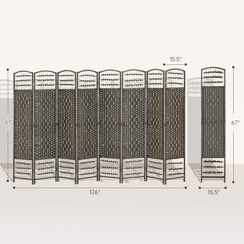 HOMCOM 8 Panel Room Divider, Folding Privacy Screen, 5.6' Room Separator, Wave Fiber Freestanding Partition Wall Divider, Dark Gray HOMCOM