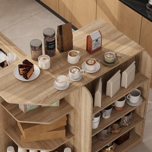 FAMAPY 70.9" L-Shape Reception Desk with Open Display Shelving, 2 Drawers & Cabinets, Modern Reception Counter for Shop Oak 70.9”W x 47.2”D x 39.4”H FAMAPY
