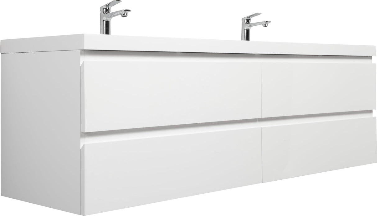 Gxcevsou 72" Floating Bathroom Vanity with Sink, Modern Wall-Mounted Bathroom Storage Vanity Cabinet with 2 Resin Top Basin and 4 Soft Close Drawers, Easy to Assemble, Glossy White Gxcevsou