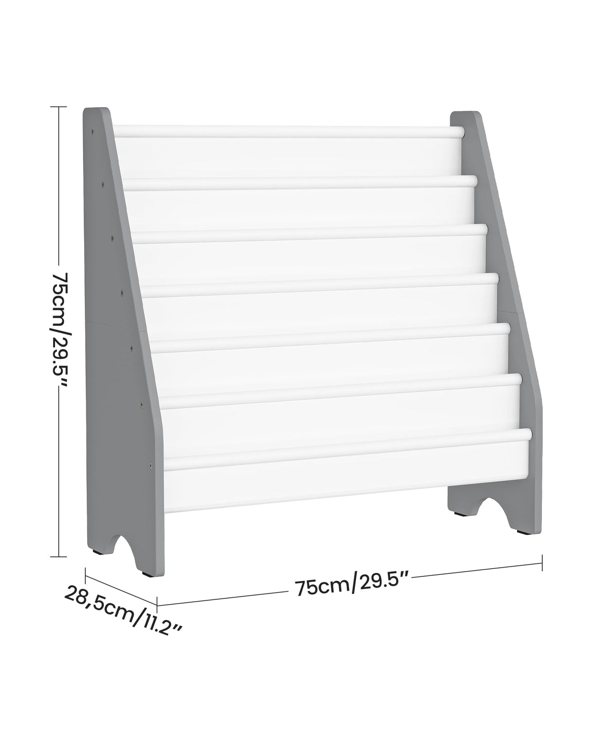 CHOEZON 6-Tier Kids Bookshelf, Kids Sling Bookcase, Magazine and Book Storage Rack, Large Capacity Book Organizer, Book Shelf for Kids Room, Bedroom, Nursery, Playroom, White and Gray MCW07WG CHOEZON