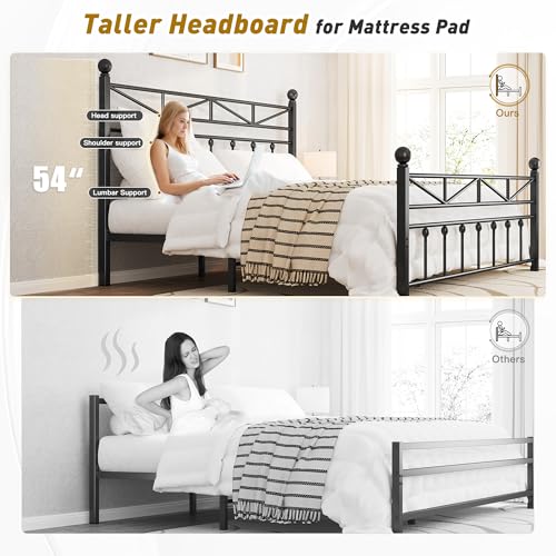 EnHomee 54" Metal King Bed Frame with Tall Headboard & Footboard, LED Light King Bed Frame, Strong Metal Slats Support and Noise-Free Design with Under Bed Storage/No Box Spring Needed/Black EnHomee