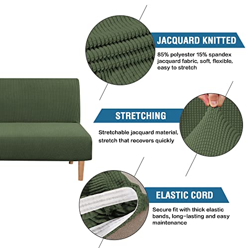 H.VERSAILTEX Armless Futon Cover Stretch Sofa Bed Slipcover Protector Elastic Feature Rich Textured High Spandex Small Checks Jacquard Fabric Futon Cover, Machine Washable, Bronze Green H.VERSAILTEX