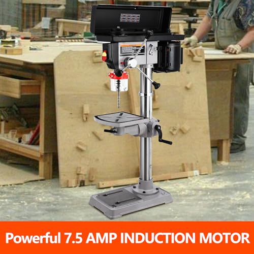 13 in Benchtop Drill Press, 7.5 Amp 120V, 288-3084 RPM Variable Speed Cast Iron Bench Drill Press, 0-45° Tilting Worktable, Tabletop Drilling Machine for Wood Metal PioneerWorks