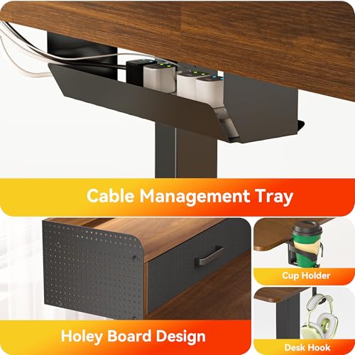 WALKINGDESK 63 Inches Height Adjustable L Shaped Standing Desk with 3 Drawers and Monitor Shelf, Electric Sit to Stand Home Office Comupter Table, Ergonomic Corner Gaming Desk, Black Walnut WALKINGDESK