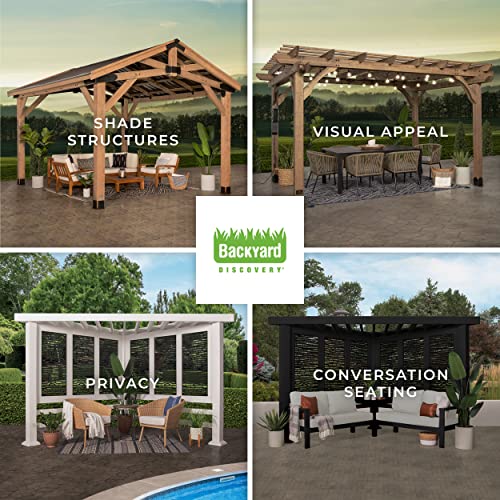 Backyard Discovery Tuscany Cabana Pergola with Bamboo Privacy Panels and Conversation Seating in Indigo Backyard Discovery