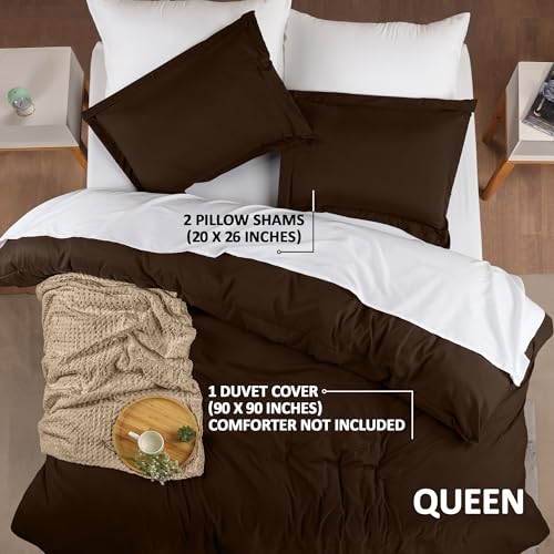 Utopia Bedding Duvet Cover Queen Size - 3 Piece with Zipper Closure - 1 Comforter Cover 90X90 Inches & 2 Pillow Shams 20X26 Inches (Brown) Comforter Not Included Utopia Bedding