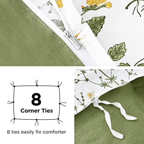 Bedsure Duvet Cover Queen Size - 100% Cotton Reversible Floral Queen Duvet Cover Set with Zipper Closure, 3 Pieces Soft & Breathable Green Bedding Set with 2 Pillow Shams 20"x26" Bedsure