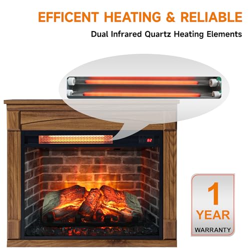 Innoflame 28" Electric Fireplace with Mantel, Freestanding Fireplaces with Realistic Flame & Logs, Remote Control, Timer, Adjustable 4 Flame Brightness, Indoor Fireplace for Living Room & Bedroom Innoflame
