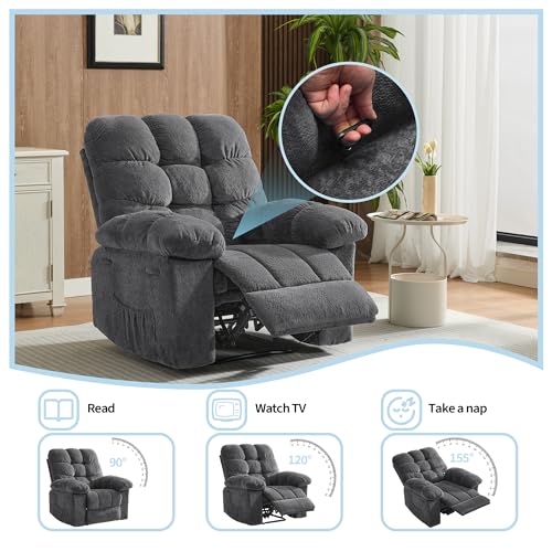 21.2'' Manual Recliner Chair,Ergonomic Overstuffed Breathable Fabric Reclining Chair with Side Pockets,Q235 Steel Frame Lazy Boy Recliner Single Sofa for Living Room Bedroom