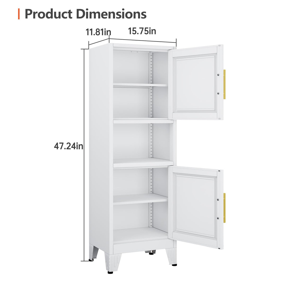 RISTERN 48" Metal Bathroom Storage Cabinet, Kitchen Pantry Storage Cabinet with 2 Doors and Adjustable Shelves, Steel Corner Floor File for Bathroom, Living Room, White, 11.81"D x 15.75"W x 47.64"H RISTERN