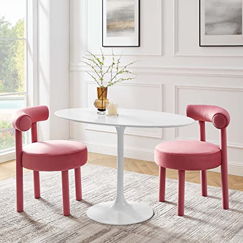 Modway Lippa 48" Mid-Century Modern Dining Table with Oval Top and Pedestal Base in White Modway