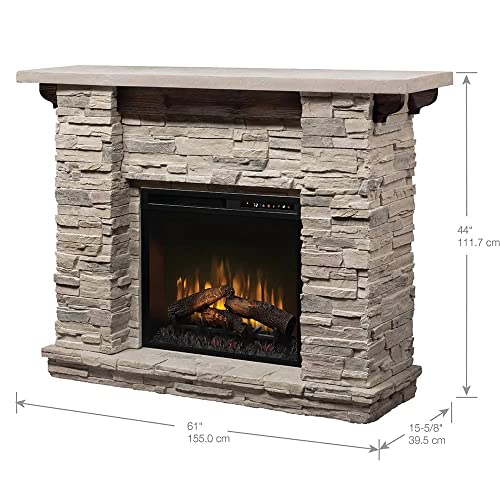 Dimplex Featherston Electric Fireplace with Mantel Surround Package | Pine with Gray Stone-Look, Includes 28" Electric Firebox Heater | 1500W | LED Flames | Remote Control | #GDS28L8-1152LR DIMPLEX
