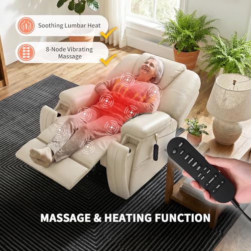 EONIX Triple Motor Lay Flat Power Lift Recliner Chair for Elderly with Adjustable Headrest, 400lbs Electirc Lift Chair for Living Room, Lumbar Pillow, Extended Footrest, Cream White