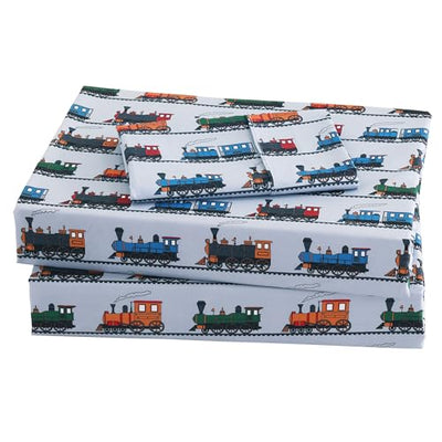 Viviland 3 Pieces Boys Grey Twin Sheet Set - Soft Microfiber Fitted Flat Sheets & Pillowcase - Retro Train Print Bedding Sets - for Kids & Toddlers