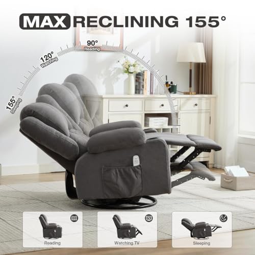 4-Points Kneading Massage Rocker Recliner Chair with Seat Heat for Adults,Oversized Swivel Recliner with 2 Cup Holders,4 Pockets,Remote Control for Living Room MAHOMICO