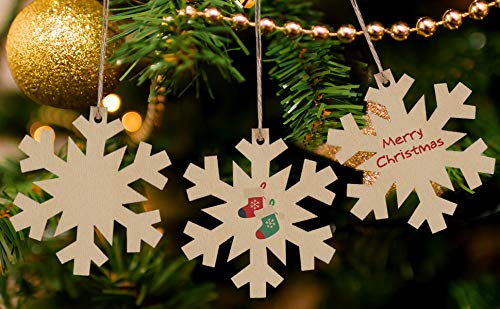 Unfinished Wooden Christmas Ornaments-Tmflexe 50-Pack Paintable Blank Xmas Tree Hanging Wood Slices for Kids DIY Art Crafts, Christmas DIY Wood Snowflake Tmflexe