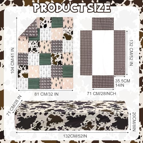 Hahafelt 3 Piece Patchwork Western Crib Bedding Set for Boys Girls Cow Cactus Print Baby Bedding Barnyard Western Nursery Decor Soft Baby Bed Set Includes Quilt Fitted Crib Sheet Bed Skirt(Cowboys) Hahafelt