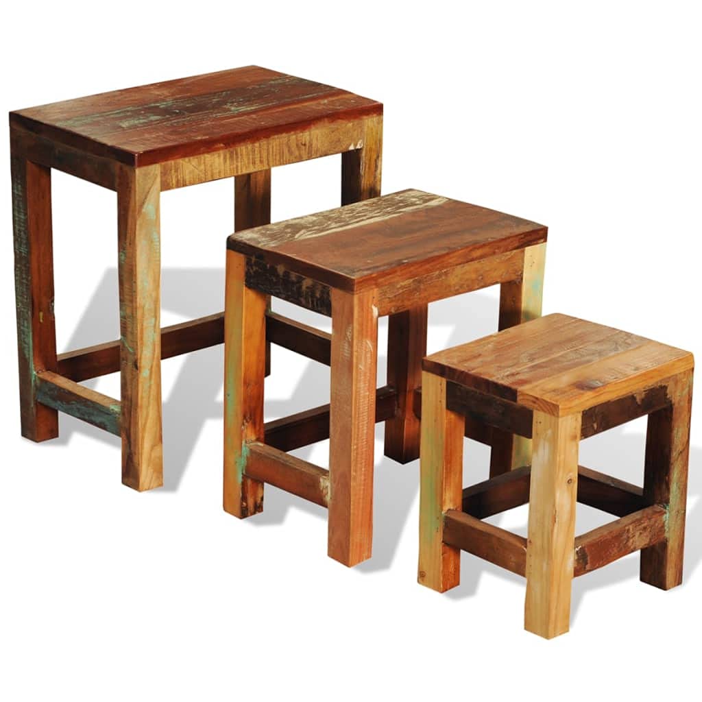 vidaXL Vintage Reclaimed Wood Nesting Table Set - Antique-Style Wooden Side Tables, Coffee Tables, or Plant Stands - Stackable, Durable, Beautiful and Unique Furniture vidaXL