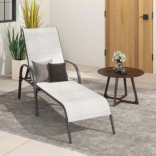 Giantex Set of 2 Patio Lounge Chair, Outdoor Chaise Lounge with 5 Adjustable Backrest, Sturdy Steel Frame, Sunbathing Recliner, Beach Chair, Tanning Chair for Outside, Yard, Balcony, Pool Chairs, Grey
