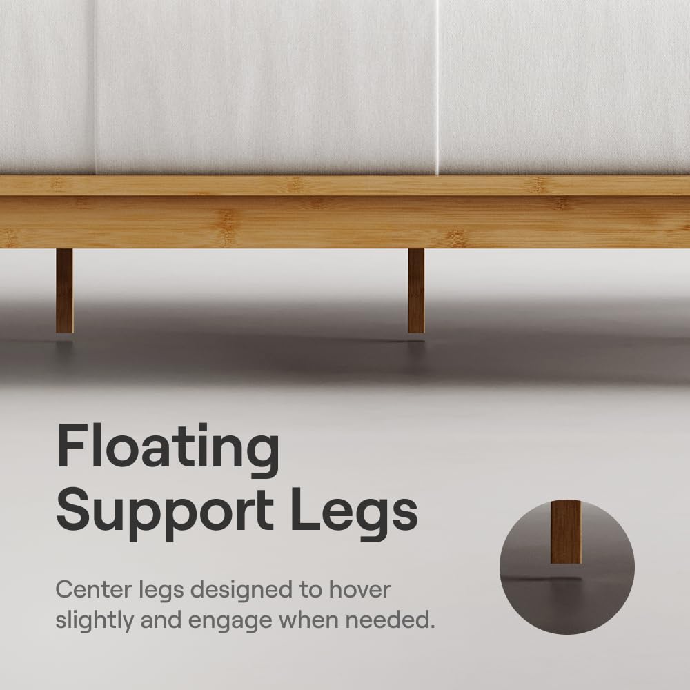 Nectar Bamboo Platform Bed Frame - Twin - Natural - Floating Center Support Legs - 12” Height - Easy Tool Free Set Up - Contemporary and Durable - Sturdy Wooden Support Slats - Holds Up to 500 Pounds Nectar