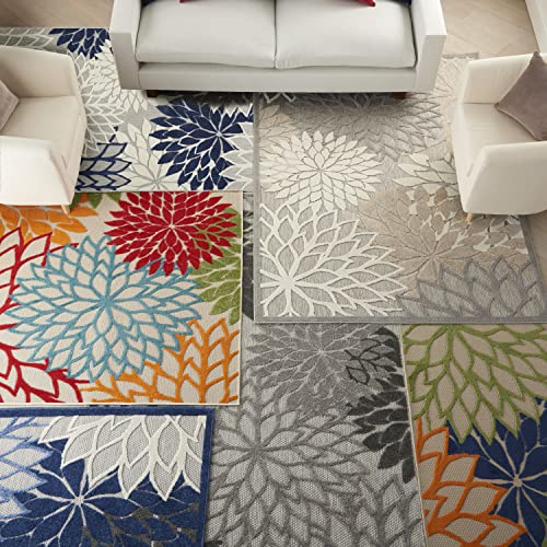 Nourison Aloha Indoor/Outdoor Green 5'3" x 7'5" Area Rug, Tropical, Botanical, Easy Clean, Non Shedding, Bed Room, Living Room, Dining Room, Deck, Backyard, Patio (5x7) Nourison