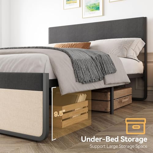 IDEALHOUSE Queen Bed Frame with Storage Drawers, Upholstered Platform Bed Frame with Metal Slats Support, Under Bed Storage Mattress Foundation, No Box Spring Needed, Noise Free, Easy Assembly IDEALHOUSE