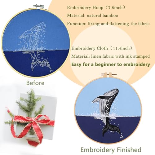 Picoey Embroidery Kit for Beginners with Animal Pattern and Instructions,4 Pack Cross Stitch Kits,2 Wooden Embroidery Hoops,Threads and Needles,Needlepoint Kit