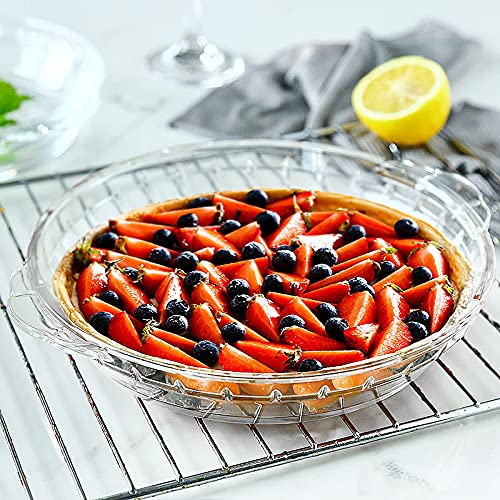 4 Packs Glass Pie Plates, MCIRCO Deep Pie Pans Set (7"/8"/9"/10"), Pie Baking Dishes with Handles for Baking and Serving, Clear M MCIRCO